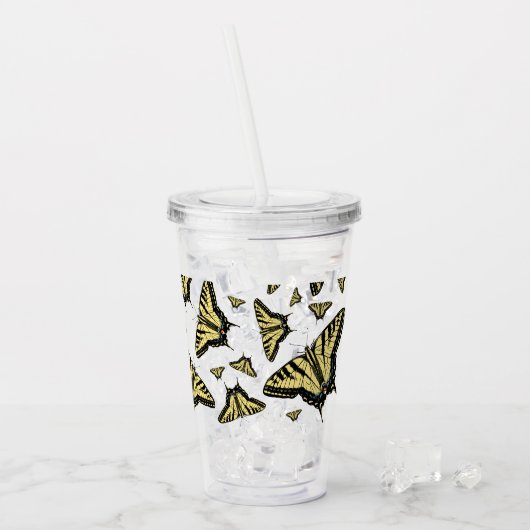 Gele Vlinderstaartvlinders Acryl Drinkbeker (Voorkant ijs)