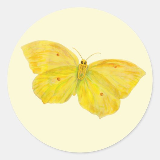 Gele vlindervliegende brimstone ronde sticker (Voorkant)