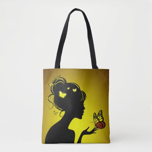 Gele vlindervrouw tote bag (Voorkant)