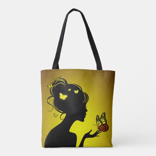 Gele vlindervrouw tote bag (Achterkant)
