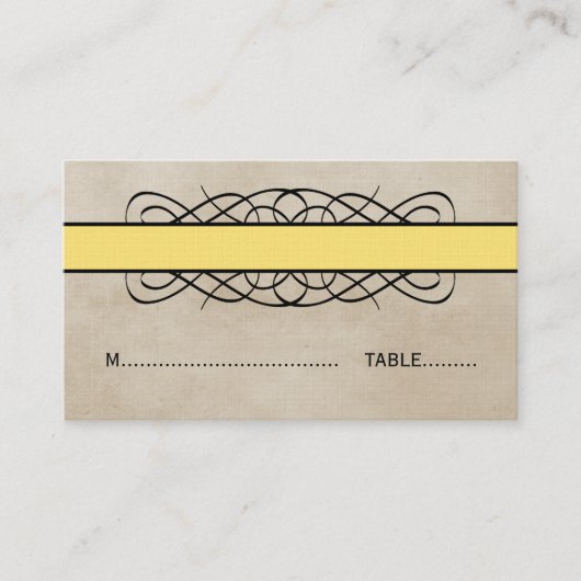 Gele Vlourish Border Weddenschap Place Card Plaatskaartje (Voorkant)