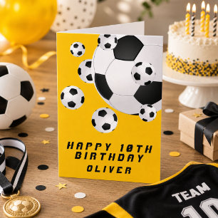 Gele Voetbal Bal Jongen Gelukkige Verjaardag Kaart