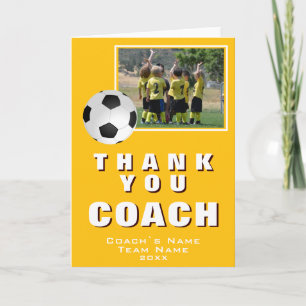 Gele Voetbal Bedankt Coach Team Fotokaart