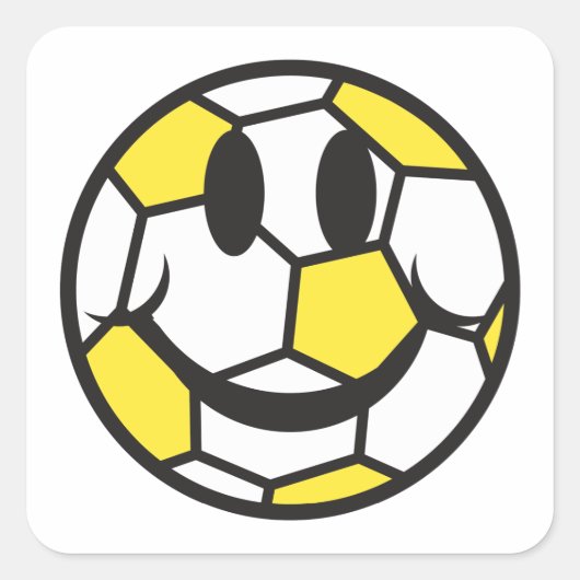 gele voetbal smiley face vierkante sticker (Voorkant)