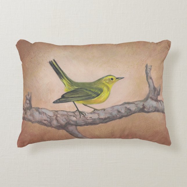 Gele vogel accent kussen (Voorkant)