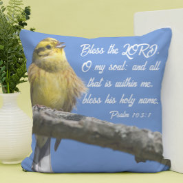 Gele vogel Bless the Lord O my Soul Scripting Kussen