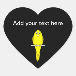 Gele vogel. Canarische. Op zwart. Hart Sticker