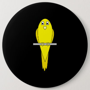 Gele vogel. Canarische. Op zwart. Ronde Button 6,0 Cm