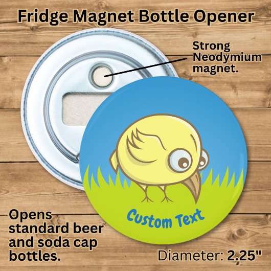 Gele vogel cartoon flesopener button flesopener