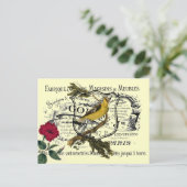  gele vogel Ephemera Collage Briefkaart (Staand voorkant)
