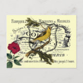  gele vogel Ephemera Collage Briefkaart (Voorkant)