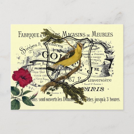  gele vogel Ephemera Collage Briefkaart (Voorkant)