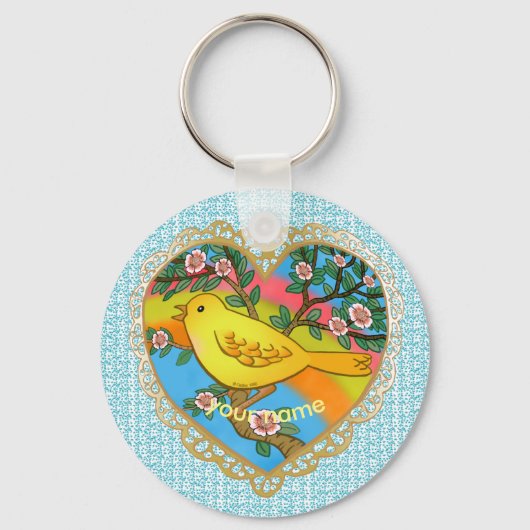 Gele Vogel Hart Oma sleutelhanger (Voorkant)
