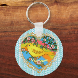 Gele Vogel Hart Oma sleutelhanger