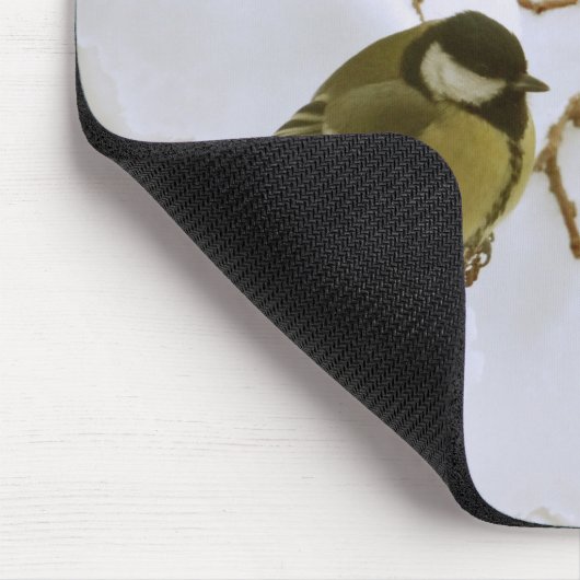 Gele vogel in de sneeuw Foto Mousepad Muismat (Hoek)