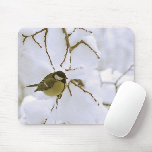 Gele vogel in de sneeuw Foto Mousepad Muismat (Met muis)