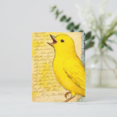 Gele Vogel Mixed Media Briefkaart (Staand voorkant)