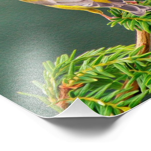 Gele vogel op bijkantoor foto afdruk (Hoek)