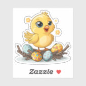 Gele Vogel op Nest van Paaseieren Sticker (Vel)
