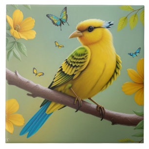 Gele Vogel op Tak Tegeltje