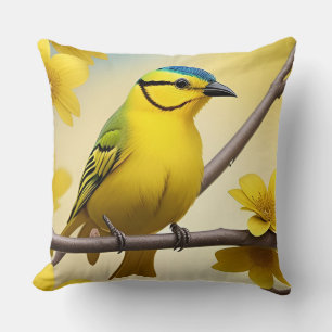 🌿 Gele Vogel Tak Huis Accent Decoratie Kussen