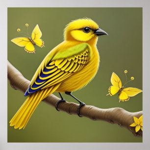 🐤Gele Vogel Tak Natuurlijke Muurkunst Poster