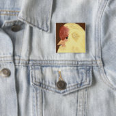 Gele vogel vierkante button 5,1 cm (In situ)