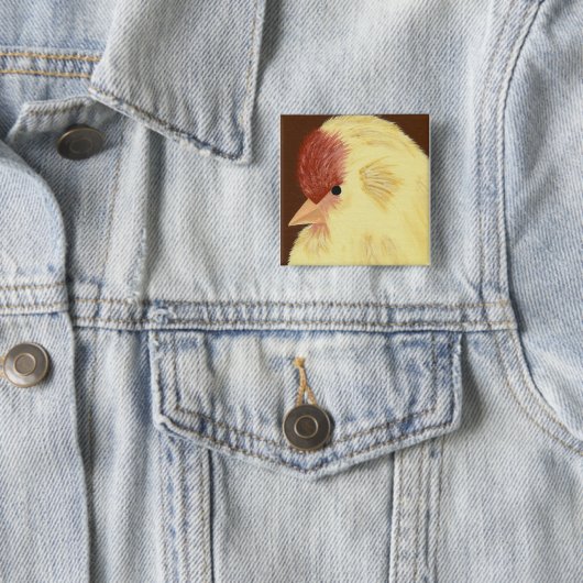 Gele vogel vierkante button 5,1 cm (In situ)