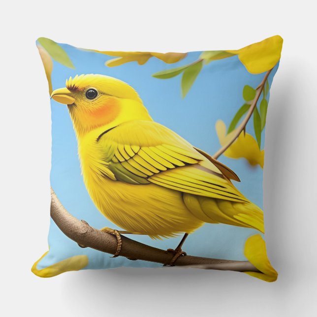 🌞 Gele vogel werpkussen Helder natuuraccent Kussen (Voorkant)