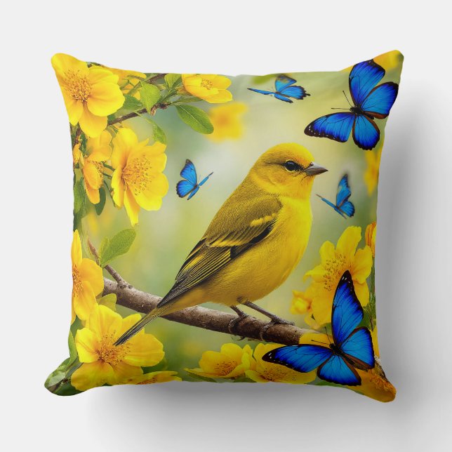 Gele Vogel Woonkamer Accent Huis Decoratie Kussen (Voorkant)