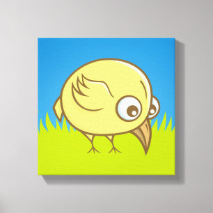 Gele vogelcartoon canvas afdruk