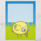 Gele vogelcartoon flyer (Achterkant)