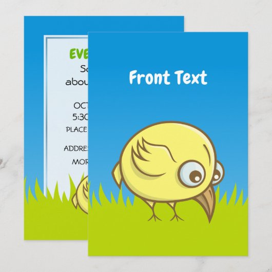 Gele vogelcartoon kaart (Voorkant / Achterkant)