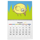 Gele vogelcartoon kalender (Jan 2026)