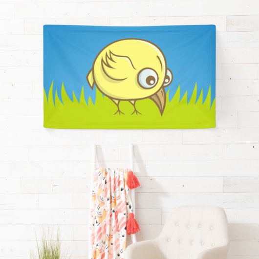 Gele vogelcartoon spandoek (Insitu)