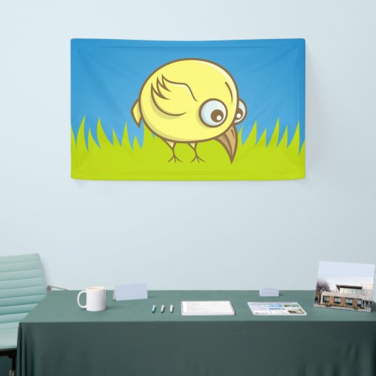 Gele vogelcartoon spandoek (Beurs)