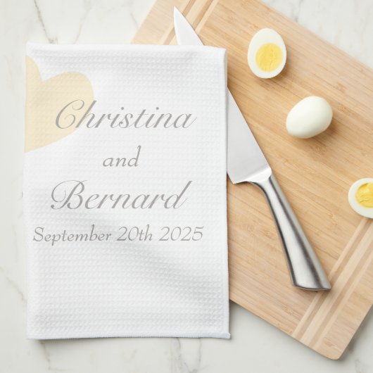 Gele vogelkooi bruiloft aangepaste keukenhanddoek (Quarter Fold)