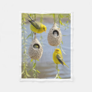 Gele vogels en hangende nesten Natuurlijke scène B Fleece Deken