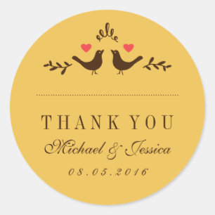 Gele vogels kleine hartbruiloft Dank je Sticker