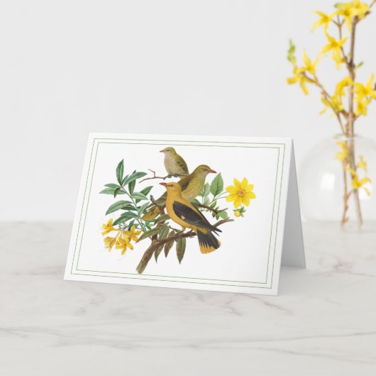 Gele vogels met botanische bloemen kaart (Gele Bloem)