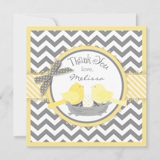 Gele vogels Nest Egg Chevron Print Hartelijk dank Bedankkaart (Voorkant)