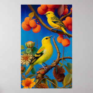 Gele vogels op een boomtak poster