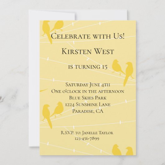 Gele Vogels op een draad Kaart (Achterkant)