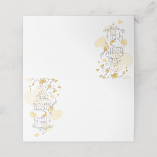Gele vogels open kooi grafische gast plaats kaarte plaatskaartje (Buitenkant ongevouwen)