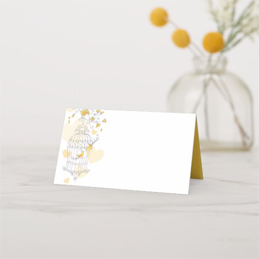Gele vogels open kooi grafische gast plaats kaarte plaatskaartje (Voorkant)
