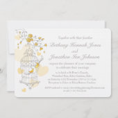 Gele vogels openen kooi aangepaste trouwuitnodigin kaart (Achterkant)