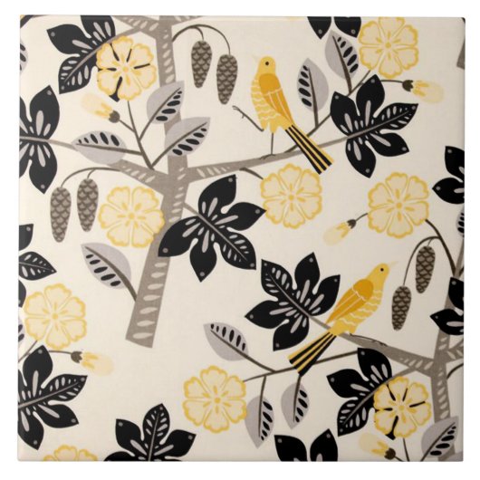 Gele vogels tegeltje (Voorkant)