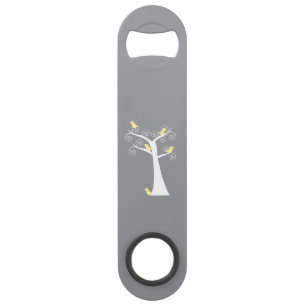 Gele Vogels Witte Wervelboom Grijs Speed Flessenopener