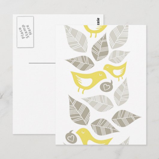 gele vogels zingen een horizontale liefdesgrens briefkaart (Voorkant / Achterkant)