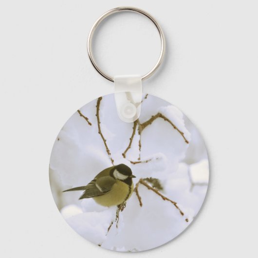 Gele vogelsneeuw Basic Button Key Ring Sleutelhanger (Voorkant)